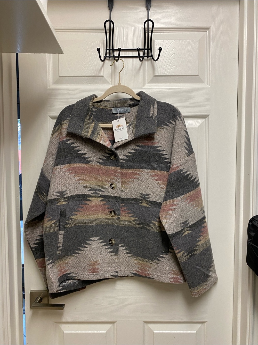 Nic+Zoe Gray Aztec Print Button-Front Jacket